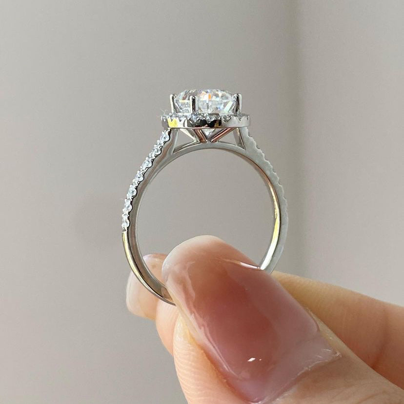 2 CT Oval Cut Halo Cubic Zirconia Sona Simulated Ring With Box Prong Pave Set Wedding Gift For Her