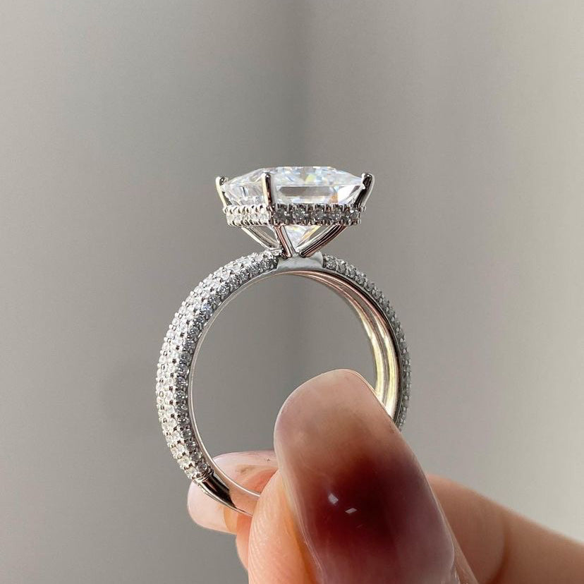 3 CT Princess Cut Pave Set Cubic Zirconia Sona Simulated Anniversary Gold Bridal Set Ring For Women