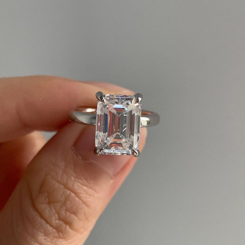 3 CT Emerald Cut Vintage Ring Hidden Halo Solitaire Cubic Zirconia Sona Simulated Anniversary Ring For Girlfriend