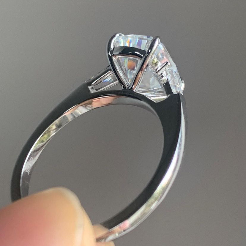 2 CT Cushion Cut Zirconia Sona Simulated Diamond Ring Three Stone Baguette Cut Women Ring