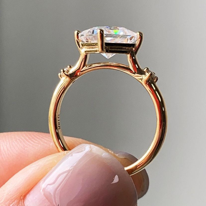 2 CT Princess Cut Box Prong Cubic Zirconia Sona Simulated Ring Pave Set Anniversary Gold Ring For Women