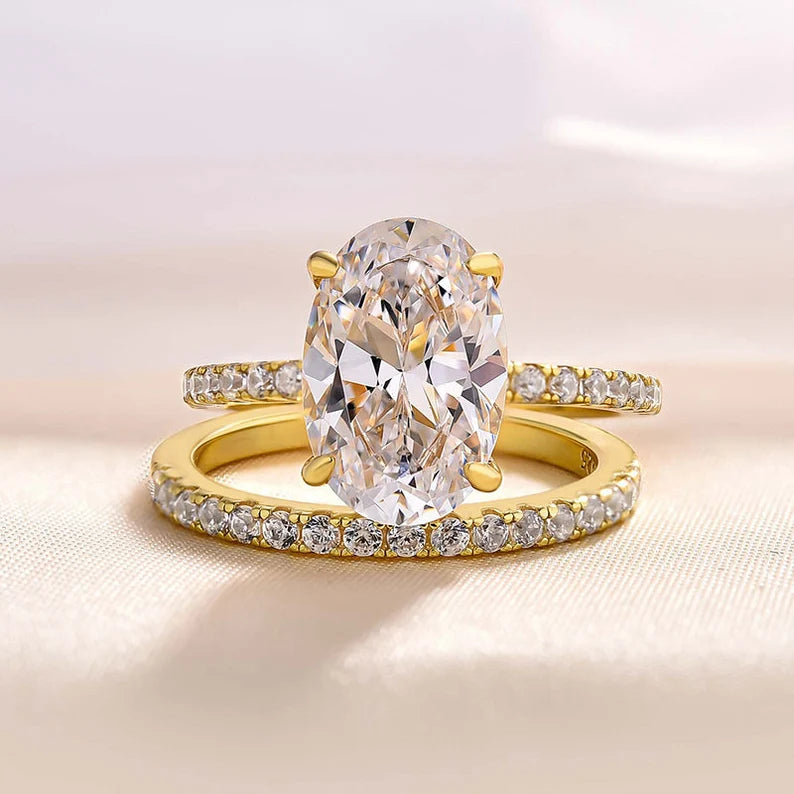 3 Ct Oval Cut Halo Pave Setting Wedding Set Engagement Ring Gift For Her Cubic Zirconia Sona Simulated