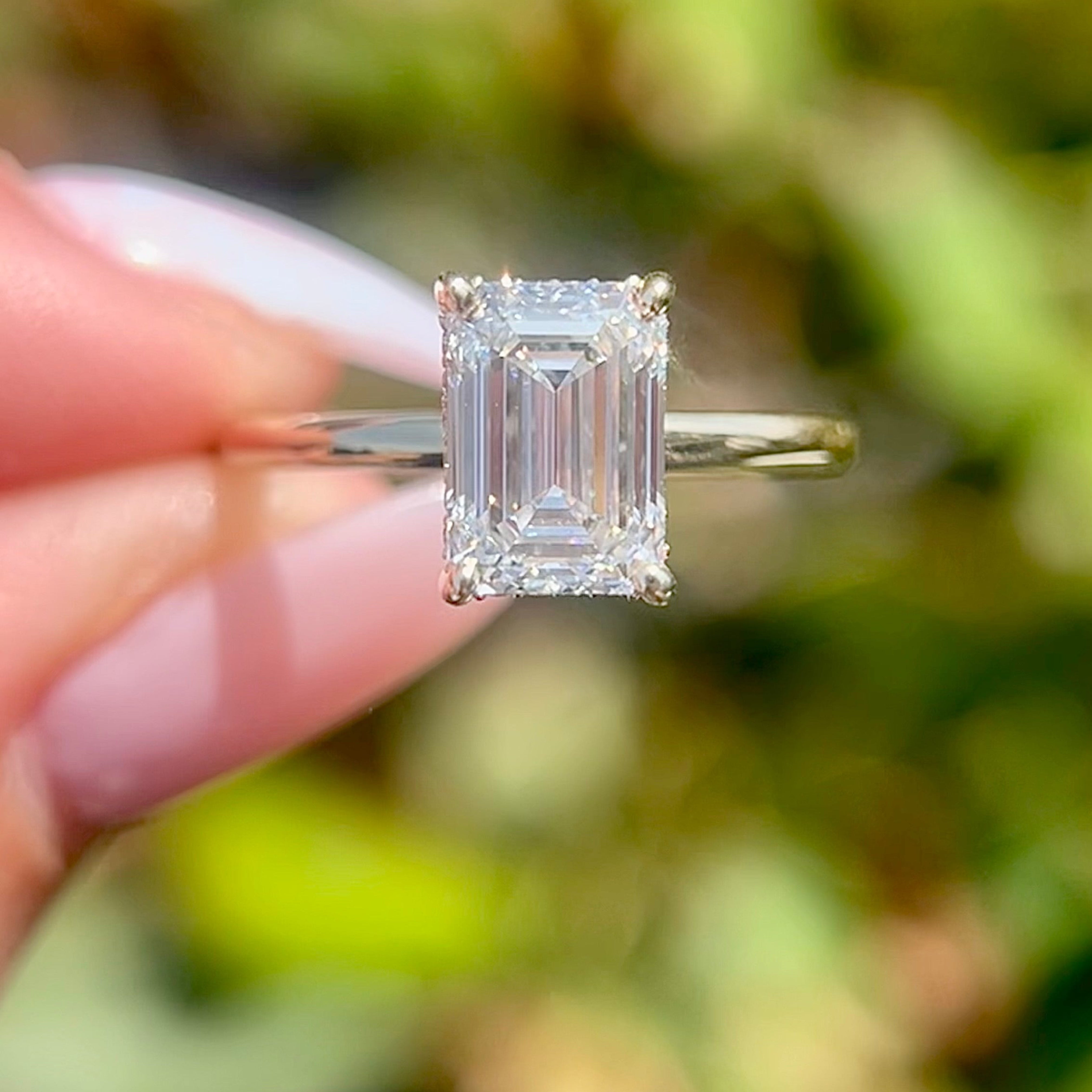 2 CT Emerald Cut Hidden Halo Solitaire Cubic Zirconia Sona Simulated Anniversary Ring For Girlfriend