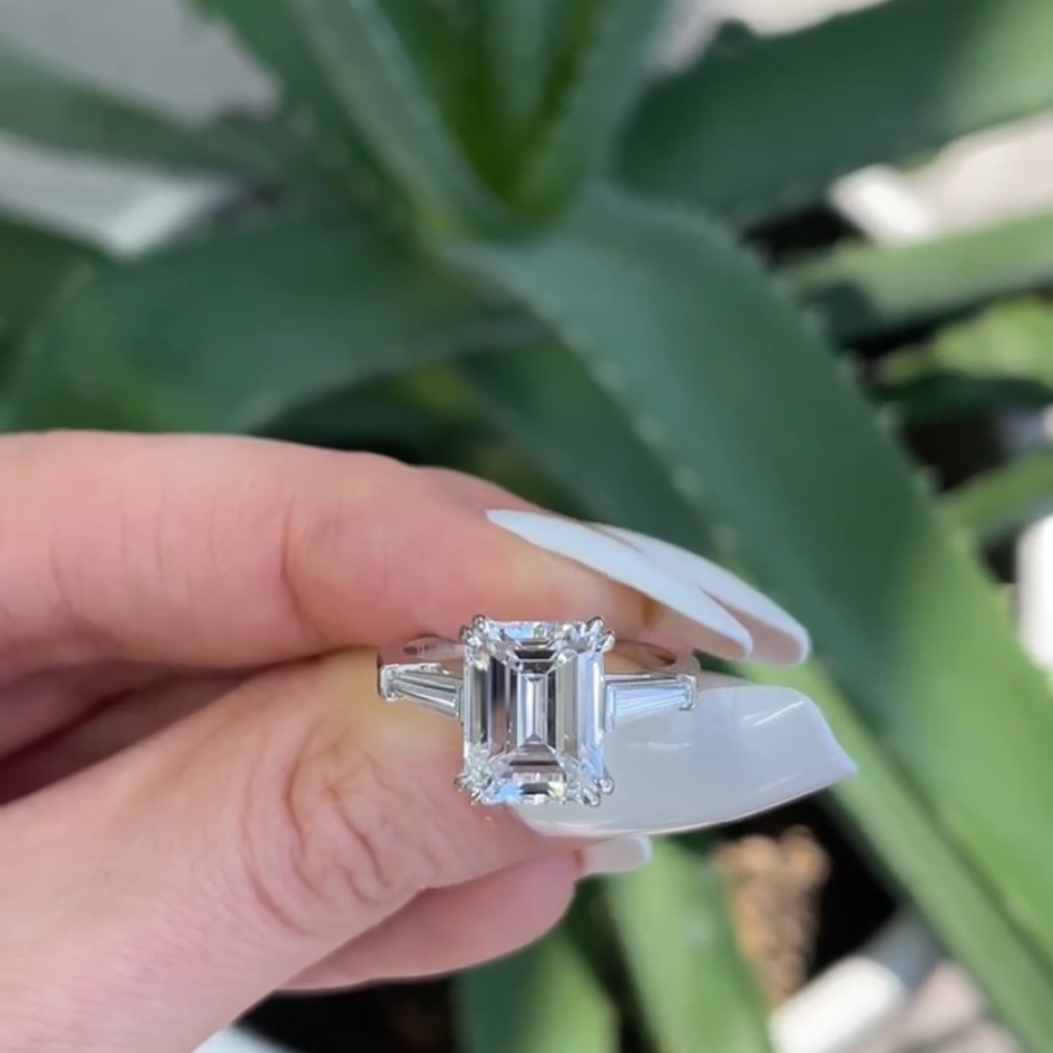 3.5 CT Emerald Cut Cubic Zirconia Sona Simulated Three Stone Side Baguette Cut Diamond Ring Gift For Girlfriend