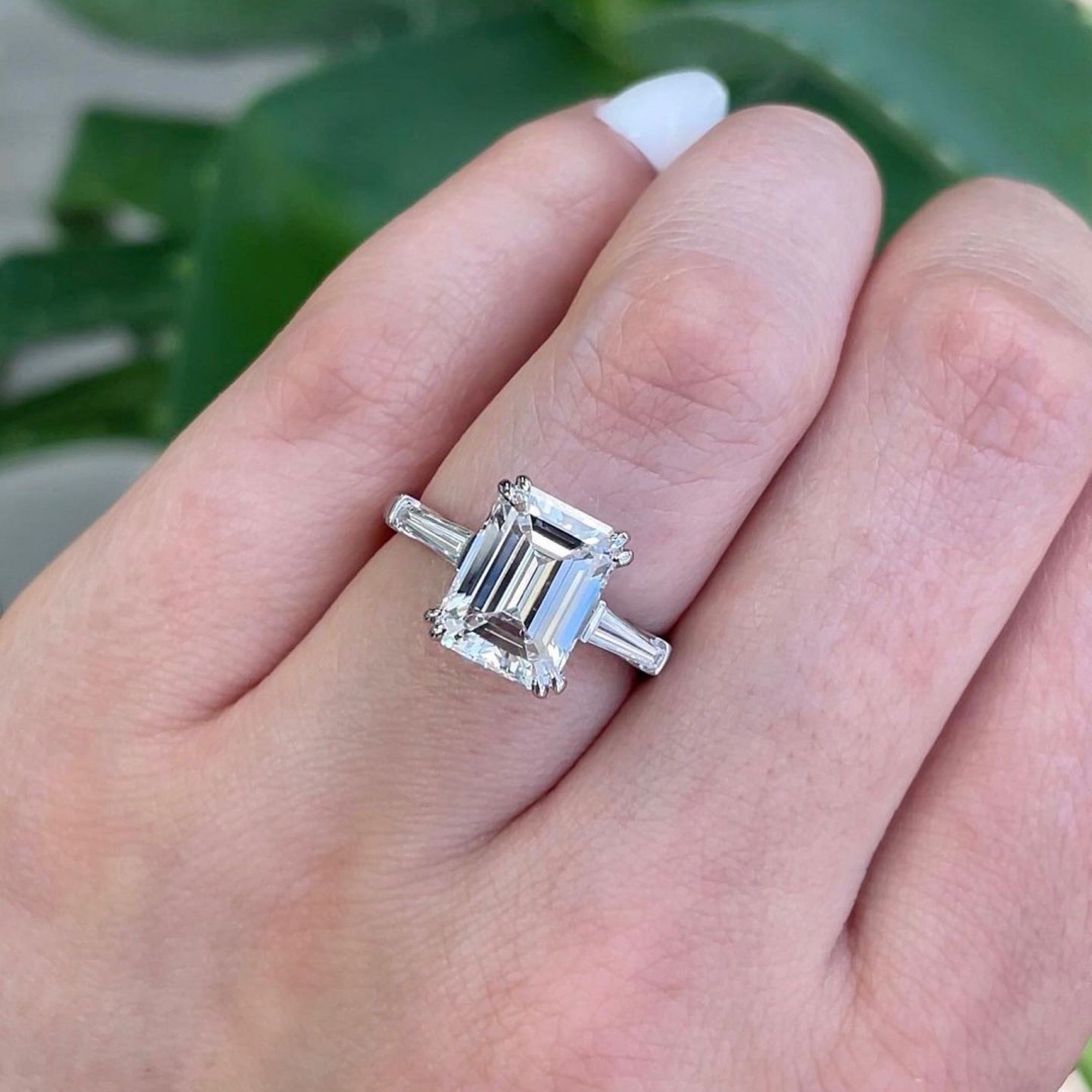 3.5 CT Emerald Cut Cubic Zirconia Sona Simulated Three Stone Side Baguette Cut Diamond Ring Gift For Girlfriend